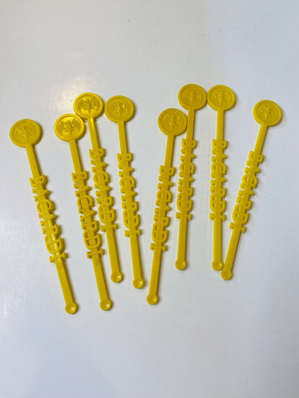 Lot of 8 Vintage Bacardi Yellow Plastic Swizzle Cocktail Sticks Stirrers 6.25"